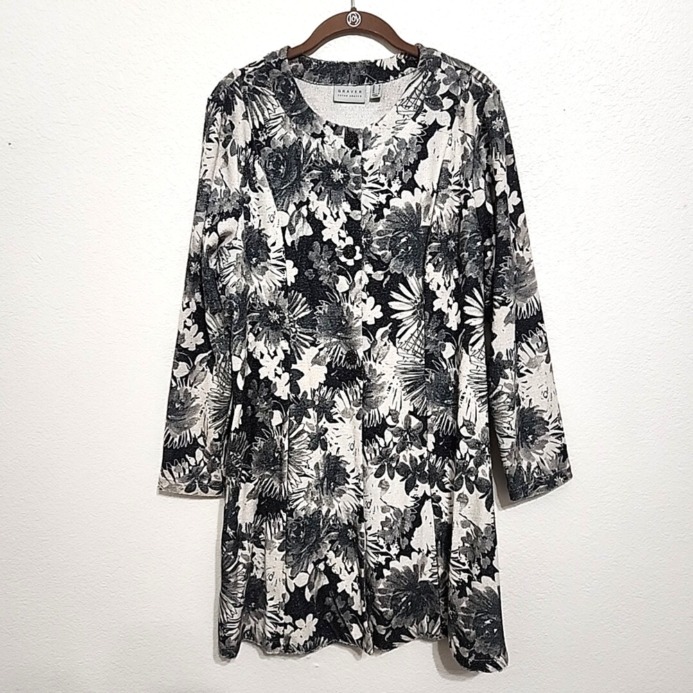 Susan Graver M Duster Cardigan Lagenlook Glam Glitter Floral Regencycore Elegant